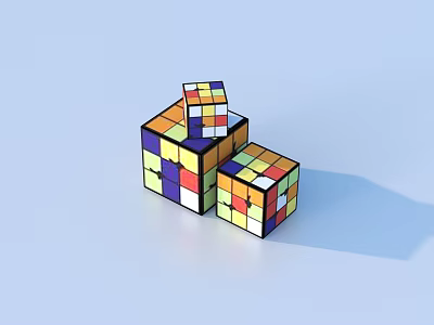 3D Rendered Colorful Rubik's Cube Collection With Different Sizes And Patterns 3d model