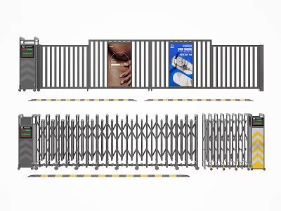 Automatic Retractable Gate and Fence Gate with Billboard and Control Panel 3d model
