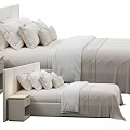 Minimalist Double Bed Design With Soft Bedding Plush Pillows And Wooden Nightstand