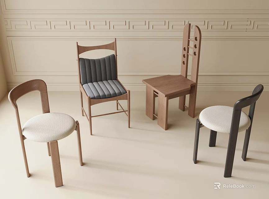 Modern Dining Chairs With Various Designs Wooden Frames And Upholstered Seats 3d model