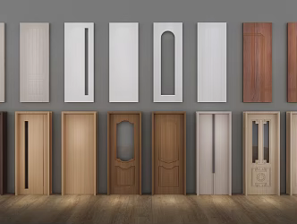 Wooden door panel assembly of swing door 3d model