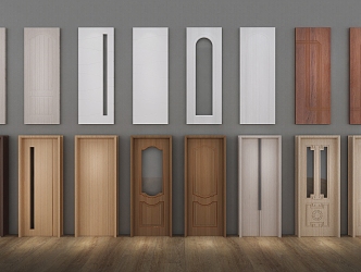 Wooden door panel assembly of swing door 3d model