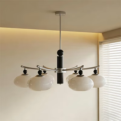 Modern Chandelier With White Glass Shades And Metal Frame For Ceiling Lighting 3d model