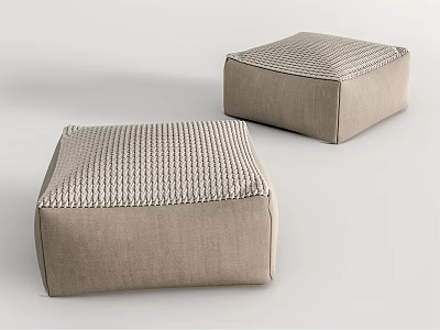 Two Light Brown Square Ottoman Stools With Woven Texture Seats For Living Space 3d model