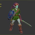 Link the Elf Character in Green Outfit Wielding Shield and Sword