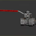 Stainless Steel Ball Valve With Red Handle On Reflective Surface 3d model