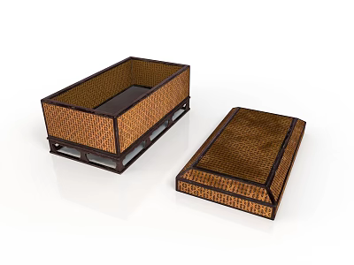 Bamboo Woven Storage Boxes With Wooden Frame For Practical Home Organization 3d model