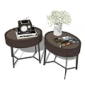 Modern Dark Wooden Nightstands With Metal Legs Vintage Radio Books And White Flower Vase