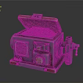 Vintage Industrial Metal Equipment Featuring Open Lid Black Granules And Mechanical Parts
