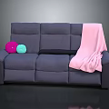 Modern Comfortable Gray Sofa With Pink Blanket And Colorful Cushions