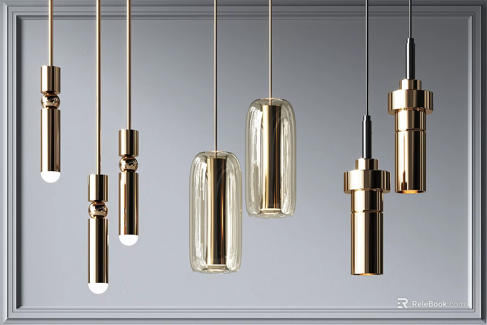 Modern Pendant Chandeliers with Metal and Glass Elements Stylish Hanging Lighting Design 3d model 
