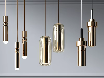 Modern Pendant Chandeliers with Metal and Glass Elements Stylish Hanging Lighting Design 3d model