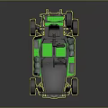 Gray Off Road Dune Buggy With Green Accents Large Tires And Open Frame