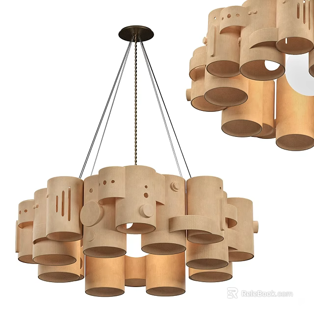 Modern Artistic Wooden Chandelier With Multiple Cylindrical Block Structure Design 3d model