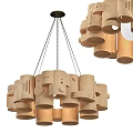 Modern Artistic Wooden Chandelier With Multiple Cylindrical Block Structure Design 3d model