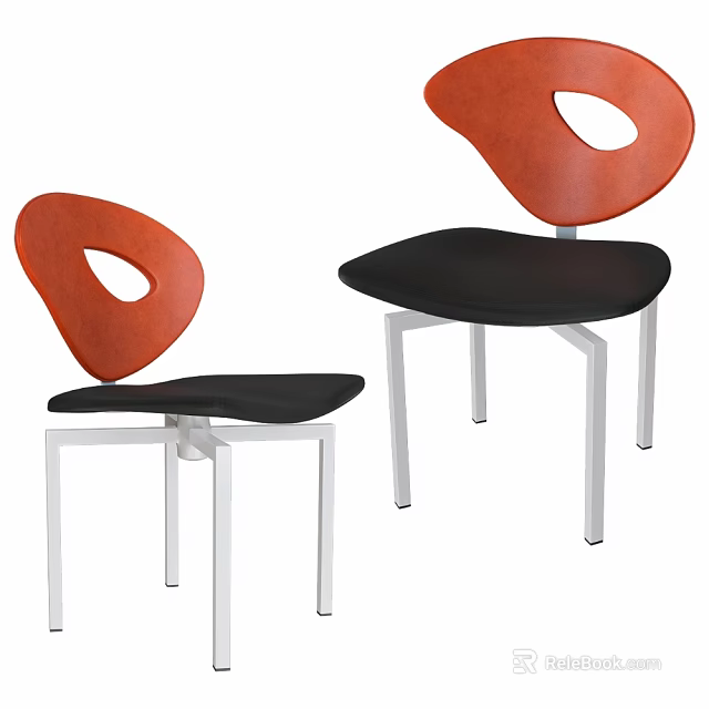 Modern Chairs With Orange Hollow Backrest Black Seat And White Metal Legs 3d model 
