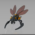 Mechanical Cosmic Insect with Transparent Red Wings and Metallic Blue Orange Body for Space Exploration