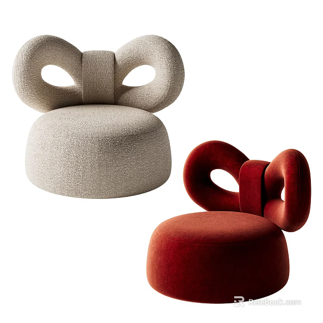 Modern Bow Shaped Accent Chair In Beige And Red Upholstered Fabric Design 3d model 