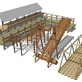 Various Wooden Bridge Designs Featuring Platforms Railings And Curved Structures 3d model