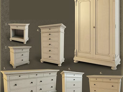 White Wooden Wardrobe And Storage Furniture With Different Styles And Drawers 3d model