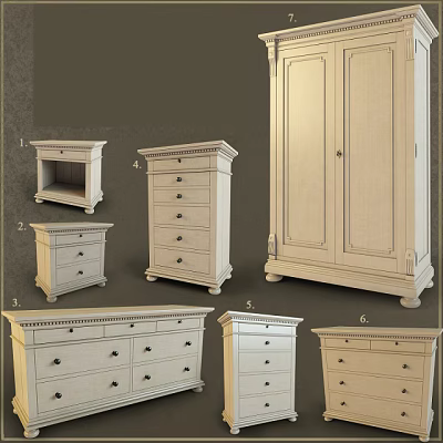 White Wooden Wardrobe And Storage Furniture With Different Styles And Drawers 3d model