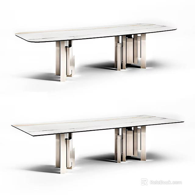 Modern Dining Table With Sleek Marble Top And Geometric Metal Legs Design 3d model 