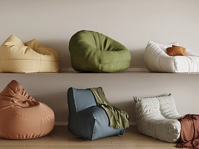 Stylish Single Sofa In Bean Bag Style With Various Colors And Blanket Accents 3d model
