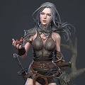 Game Movie Character With Silver Long Hair Leather Armor Holding Red Magic Object And Sword