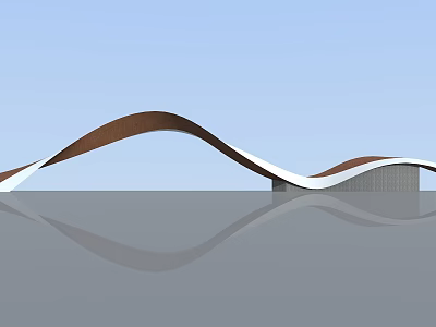 Modern Wavy Entrance Gate Design With Brown And White Curves Water Reflection And Blue Sky 3d model