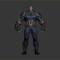 Detailed Game Movie Character With Blue Black Armor Standing Sci Fi Warrior Pose