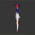 Red Haired Character With Blue Coat Gray Skirt White Socks And Red Shoes