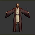 Warrior Character Creature in Red Robe Holding Weapon Standing in Gray Background with Open Arms