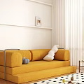 Yellow Corduroy Sectional Sofa With White Pillow Blue Pumpkin Decor And Bright Curtains