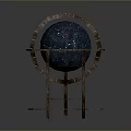 Starry Deep Blue Globe with Metallic Circular Frame and Wooden Base