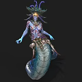 Blue Skinned Game Movie Character With Snake Tail And Tentacle Headdress
