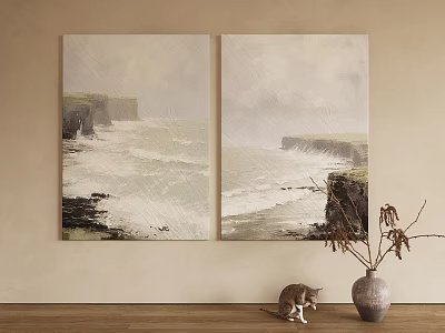 Abstract Painting Two Panel Seaside Cliffs And Waves Home Interior Wall Art 3d model