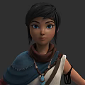Adventurous Female Character With Blue Shawl And White Top And Her Animal Companion
