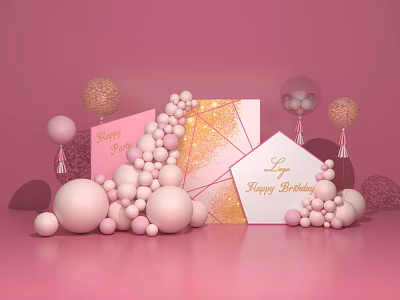 Modern Meichen Pink Birthday Banquet 3d model