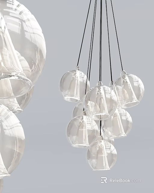Modern Transparent Glass Spherical Chandelier With Multiple Globes For Interior Decoration 3d model