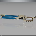 Blue And White Chainsaw With Wooden Handle Metallic Parts Stylish Modern Weapon Design