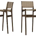 Modern Wooden Bar Stools With Natural Woven Seat Back And Dark Brown Tall Legs