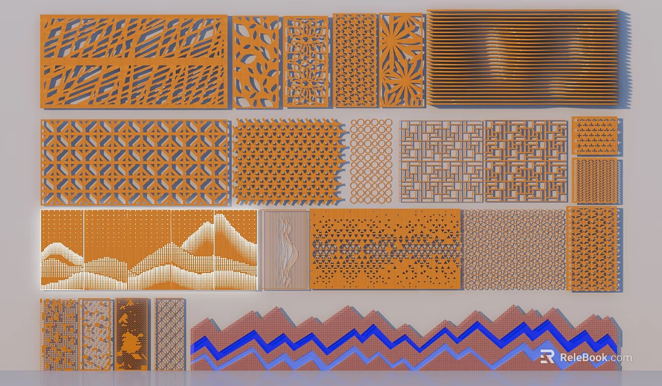 Modern Building Exterior Wall Featuring Decorative Geometric Wavy And Carved Patterns Textures Design 3d model