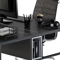 Black Modern Office Desk With Computer Monitor Desk Lamp Office Chair And Organizers
