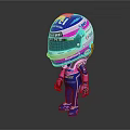 Cartoon Racing Character With Pink And Blue Helmet Number 11 And Racing Suit