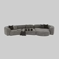 Modern Sectional Sofa in Green and Beige with Decorative Pillows and Plaid Blanket