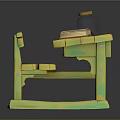 Wooden Green Yellow Kids Table with Bench Open Book and Glass Jar