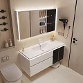 Modern Bathroom Vanity With White Countertop Storage Mirror Cabinet And Toiletries
