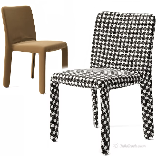 Modern Dining Chairs Featuring Brown Upholstery And Black White Houndstooth Pattern For Contemporary Decor 3d model 
