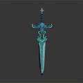 Teal Mythical Sword With Ornate Hilt And Decorative Blade Design