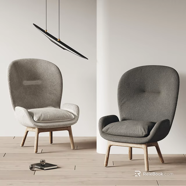 Modern Light And Dark Gray Upholstered Leisure Chairs With Wooden Legs In Living Room 3d model 